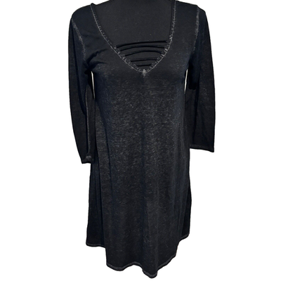 derek heart t shirt dress Derek Heart Plus T Shirt Dress Scoop Neck Short Sleeve Striped Gray Black 2X