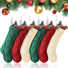 6 Pack Cable Knit Christmas Stockings with Holders Large Classic Xmas Fireplace