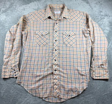 Vtg 70s Wrangler Western Shirt Plaid Pearl Snap USA Long Tails 17-35