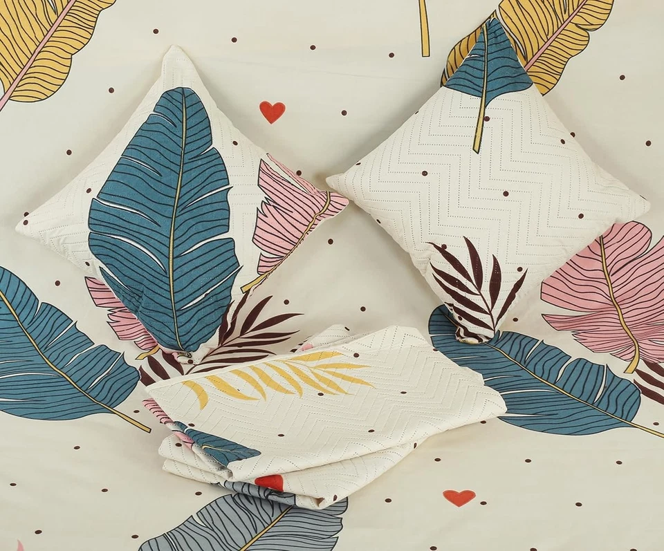 Juego de cama de 5 piezas color algodón brillo pesado - almendras (90X 100 pulgadas) Foto 4 de 4