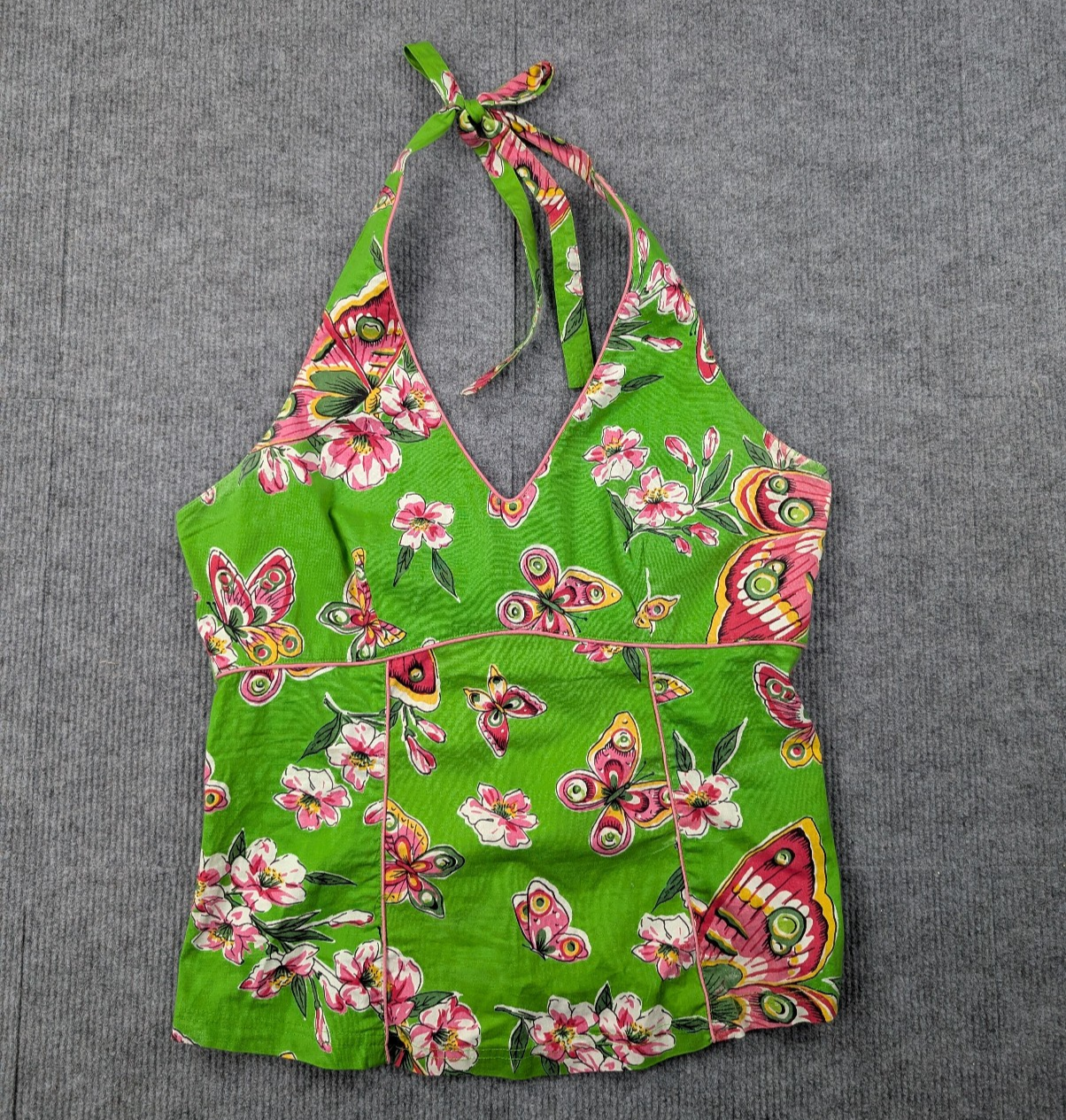 Vintage Halter Top Women Medium Y2K Butterfly Babydoll Festival Whimsical Garden