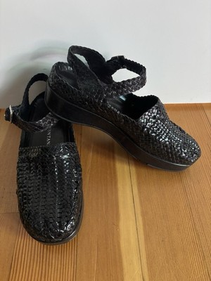 Pons  Quintana Mary Jane Woven Black Leather Women Sz 39/ 8.5