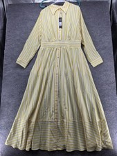 Fashion Nova Dress Womens 1X Yellow Striped Maxi Shirt Dress Smocked Button