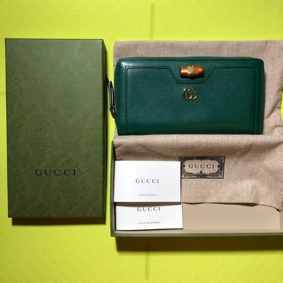 Gucci Diana Bamboo Long Wallet Women's Continentale Leather Green