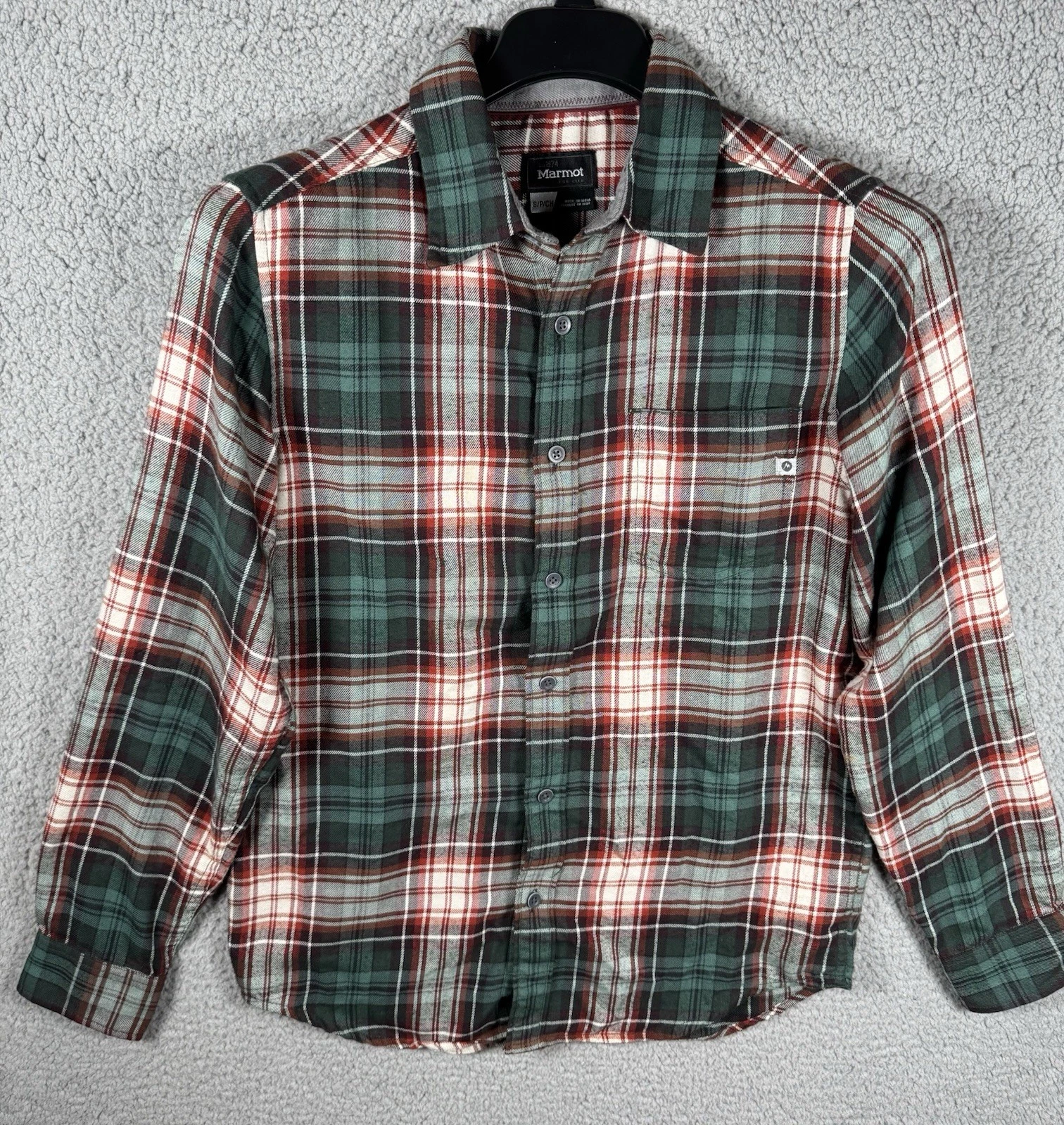 Marmot Flannel Shirt Mens Small Plaid Fleece Casual Outdoors Button Up