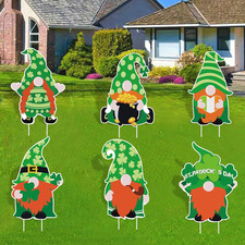 St Patricks Day Yard Signs Outdoor Decorations, 6PCS St Patrick'S Day Gnome Lawn