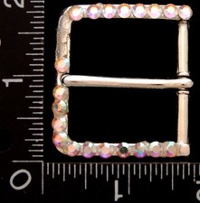 LL04109 VINTAGE  PINK STONE INSERTS  SQUARE SILVERTONE FASHION BELT BUCKLE