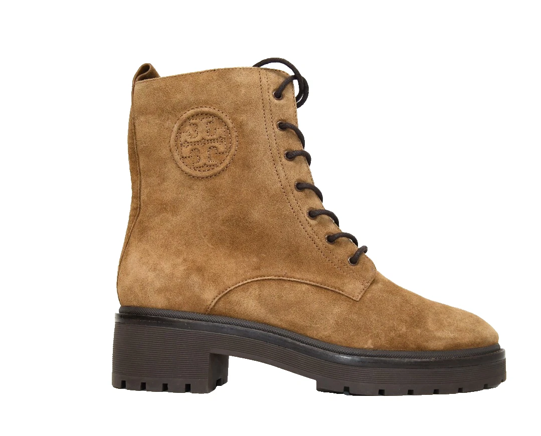 Tory Burch Tan Leather Lace-Up Combat Boot with Black Trim Tory Burch M Combat Boots for Women for sale | eBay main image 3