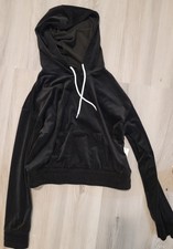 No Boundaries, Women's Velour Cropped Hoodie w/ kangaroo pockets, Black, Size XL