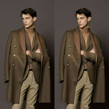 100 Cashmere Peak Lapel Men's Long Overcoat Winter Warm Jacket Casual Wear