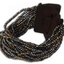 Handmade Beaded And Wood Wide Bracelet