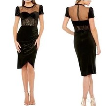 NWT Mac Duggal Black Velvet Lace Corset Velvet Cocktail Dress Size 14 $398