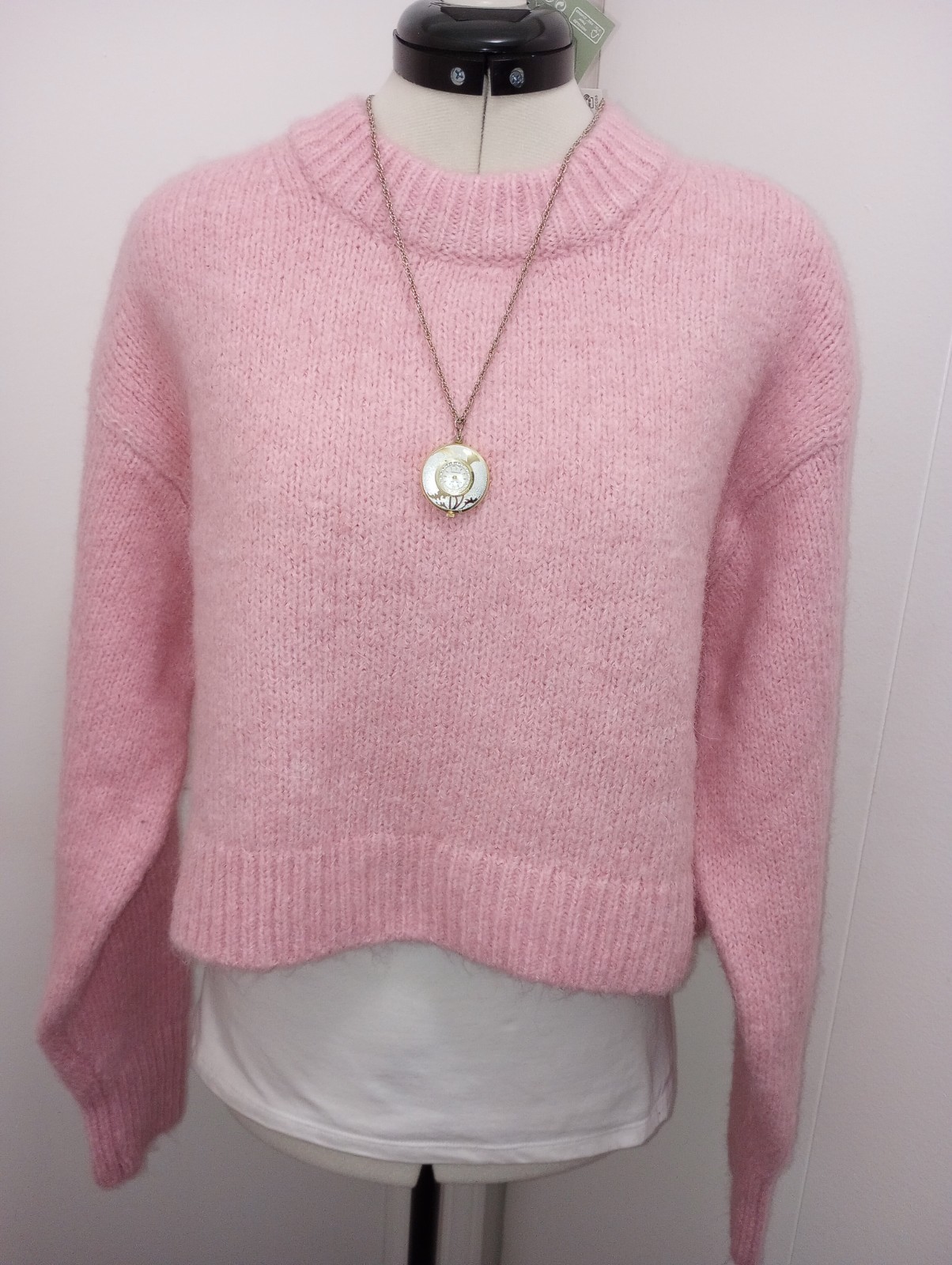 H&M Women`s Short Sweater Bubblegum Pink Soft Alpaca Wool Blend Crop sizeM