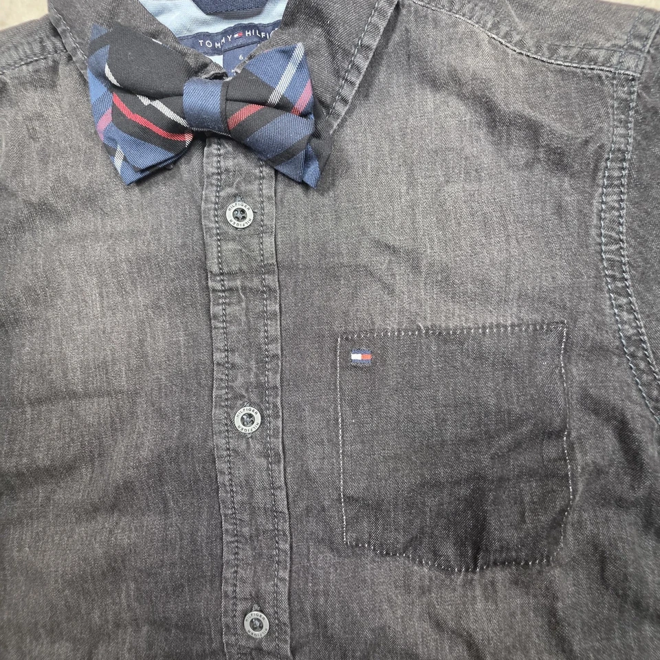 Camisa Tommy Hilfiger Niños Negra Denim Abotonada con Pajarita Extraíble Talla 6 Nueva con Etiquetas Foto 2 de 4
