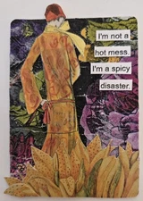 Mixed Media Collage Art Card ACEO ATC Snarky Flapper Spicy Disaster