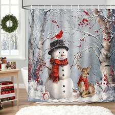 Winter Snowman Shower Curtain Christmas Snowman Reindeer Winter Snow Scene