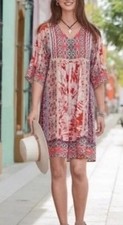 Sundance Wild Provence Boho Festival Mini Dress Sz L Petite Mixed Print Tie Dye