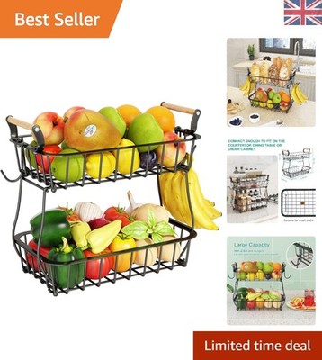 Stabile 2-stufige Obstschale mit Bananenaufhängern - perfekt für Frischwarenauslage