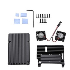 Metal Black Case Shell Box W/ Dual Fan Heatsink For Raspberry Pi 4 Model B 4B;