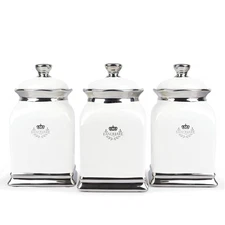 30 OZ Cookie Jar, White Kitchen Canisters Set of 3, Farmhouse Porcelain Decor...
