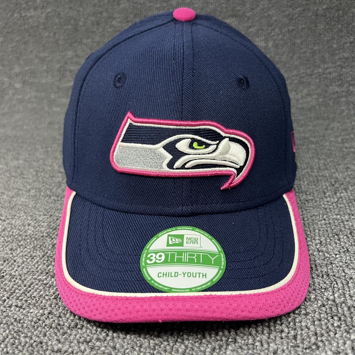 New Era Seattle Seahawks NFL Pink Ribbon BCA 39THIRTY Hat Child-Youth Navy