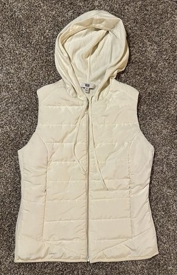 E3 by Etcetera Hooded Puff Vest Women's Medium. Cream Color.