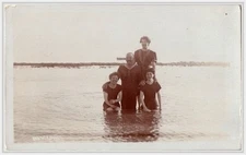 Edwardian Beach Scene Postcard RPPC 1910s Bathing Attire Geo W Wilson Photo