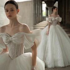 Luxury Princess Wedding Dresses Off Shoulder Pearls Beaded Corset Bridal Gowns