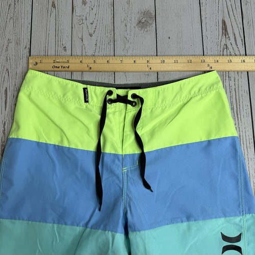 Hurley Colorblock Board Shorts Swim Trunks Mens 27 Boys 14 Blue Green Surf Beach - Picture 6 of 10