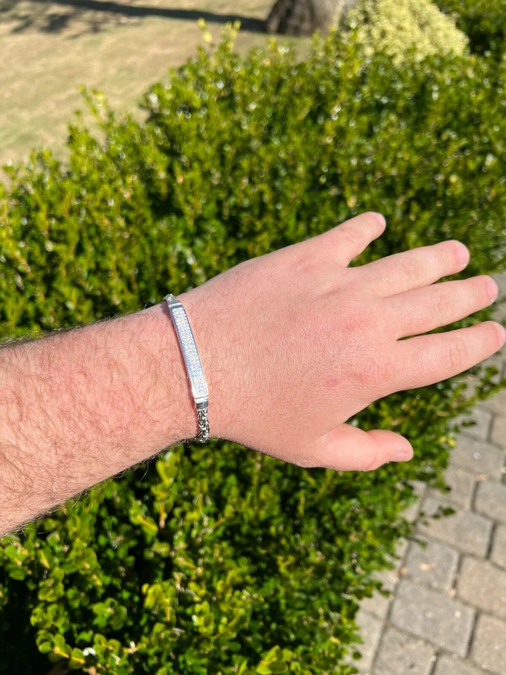 Men's Byzantine Presidential ID Bracelet Real 925 Silver Iced CZ Hip Hop - Image 3 of 4