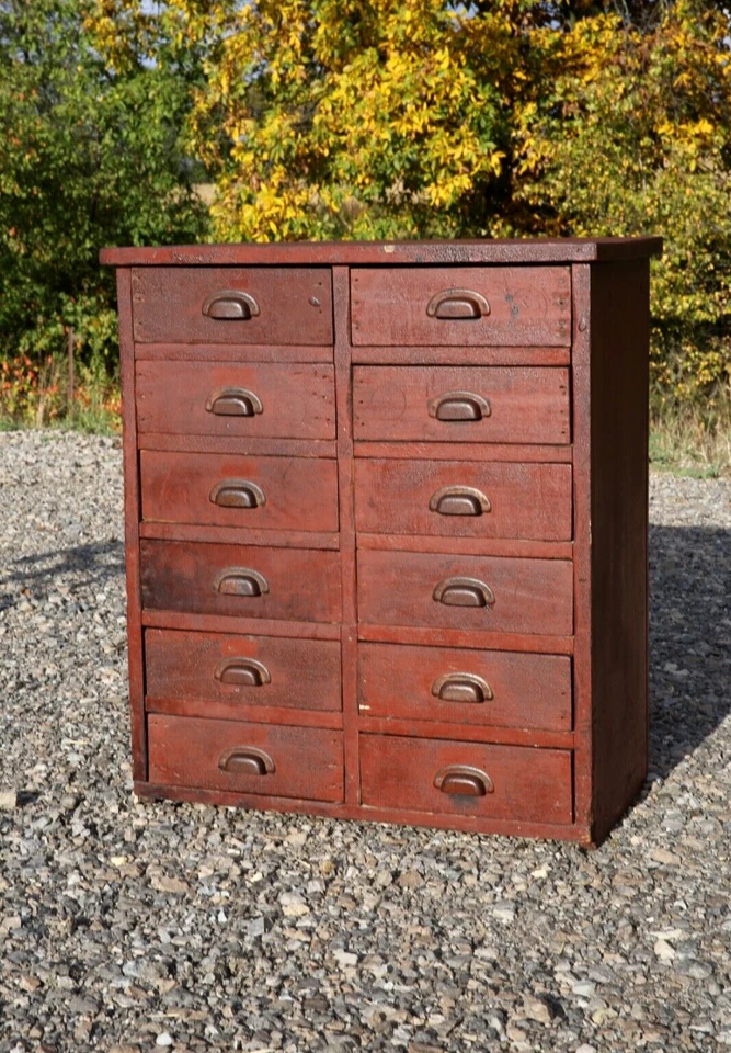 Antiguo gabinete boticario vintage relojero cajón de madera caja de herramientas industrial Foto 3 de 4
