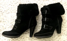 New Sofft Skagen Black Suede Mid Calf Fold Over Cuff Dress Boots Size 6.5