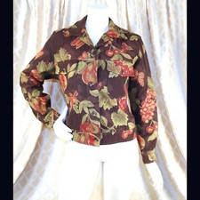 Garden Gear Brown Red Green Cherry Grapes Fruits Cotton Women Jacket Coat Size M