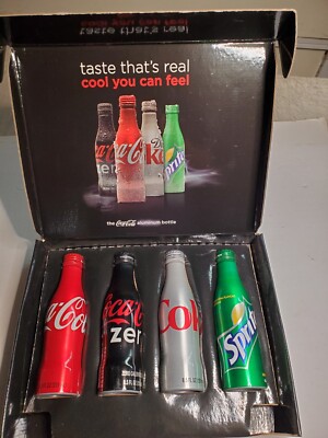 Coca Cola Aluminum Bottle Promotional 4 Pack Box Set Coke Zero Sprite Diet Coke