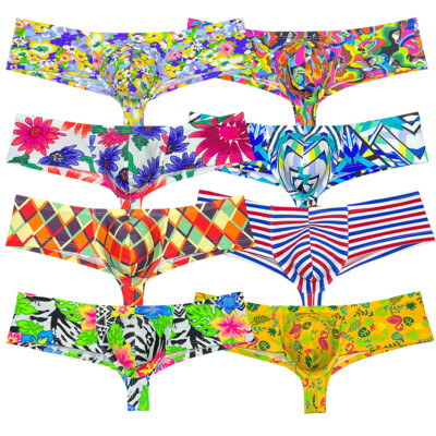 Cheeky Men's Bikini Brief Thong Underwear Beach Micro Shorts Trunks Floral Silky