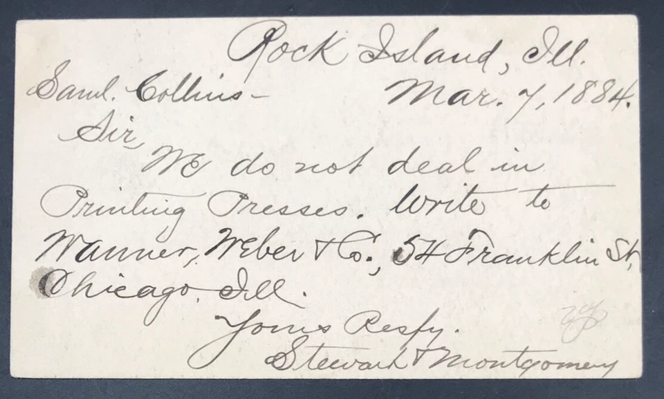 1884 Rock Island Illinois to Viola Cross Fancy Cancel US Postal Card Postcard - Image 3 of 4