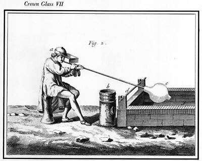 Crown Glass. Manufacturing. Holzstich