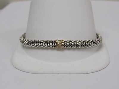 Designer LAGOS S/S 18K Single Diamond Pave' X Caviar Beaded Rope Bracelet