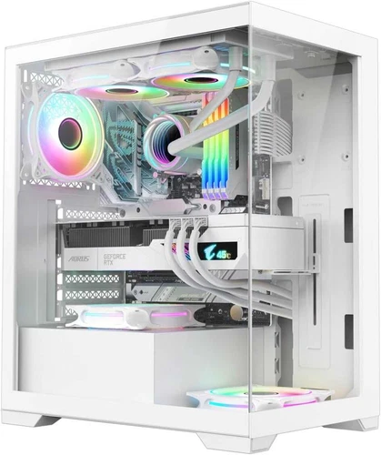 Vida Vetro White ARGB Gaming Case w/ Glass Front & Side, ATX, 3x ARGB Fans, 6...