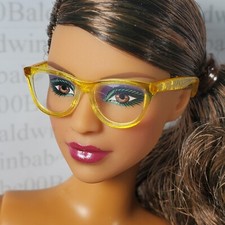 GLASSES Y  11.5" 1/6 FEMALE  KEN FASHION DOLL YELLOW FRAME CLEAR LENS READING