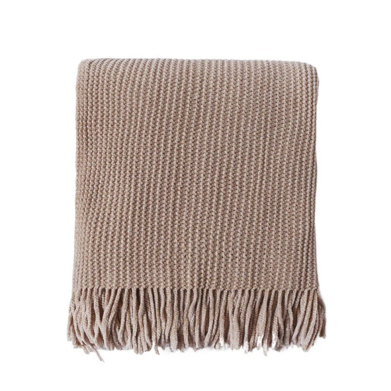 Fabric Throw Blanket Solid Color Blanket Chenier Knitted Blanket Fringed Blanket - Image 4 of 4