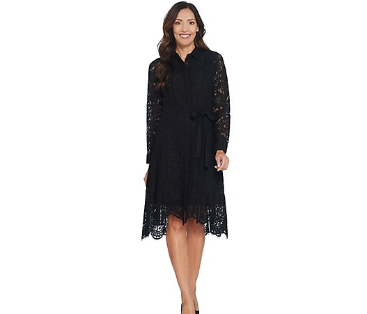 Isaac Mizrahi Live! Special Edition Lace Dress with Grosgrain Belt