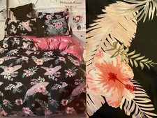 Queen Size Bedding Set Duvet Cover  2 Pillowcases Pink Floral/Black Background