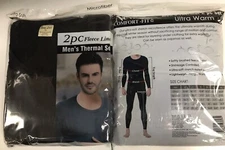 Comfort Fit Fleece Lined Microfiber Long Johns, XL, Black, 2 pc set