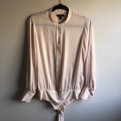 J Crew Women's Size 8 Pink Blush Silk Perfect Stretch Button Down Bodysuit - Picture 2 of 20