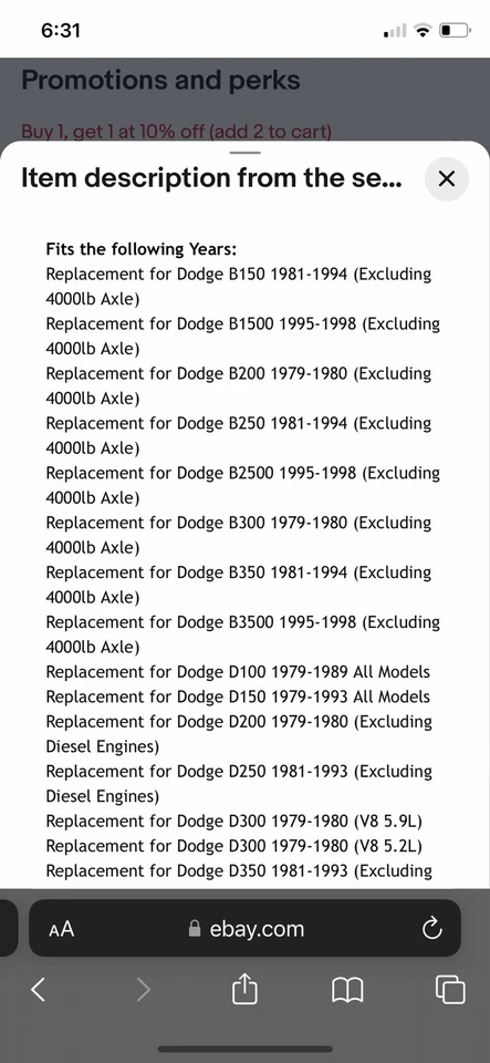 Moog 2 件套左右外扎杆末端适用于道奇 D150 D250 D350 5.9 V8 — 第 2/3 张图片