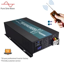 4000W Pure Sine Wave Inverter 12V to 110V Car Power Truck Motor RV Remote Switch