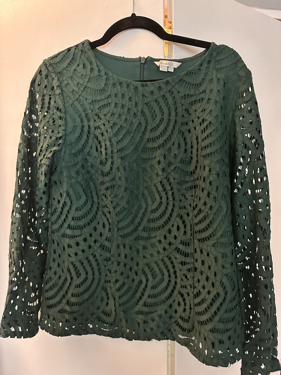 Boden Womens Zeta Emerald Green Long Sleeve Lace Top Size US