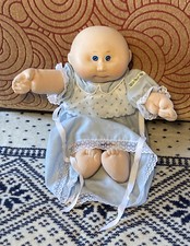 Vtg 1984 Cabbage Patch Kids Baby Girl Doll Coleco Blue Eyes & Dress RARE 80s!