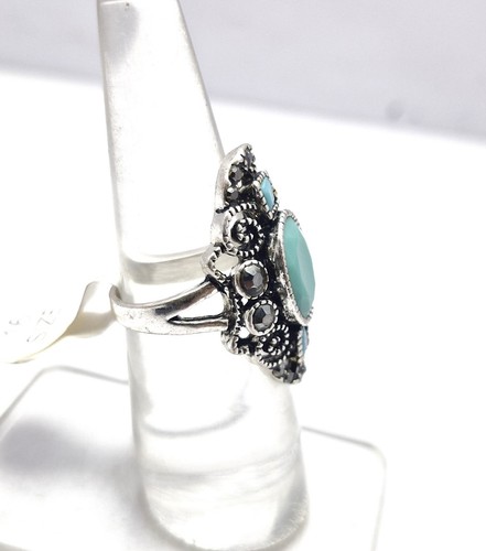 Anello in argento sterling 925 pietra turchese gioiello misura 7 bellissimo anello - Foto 5 di 12
